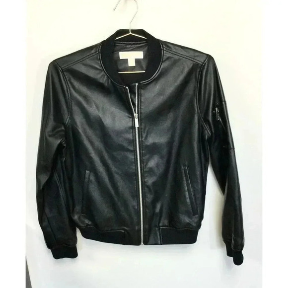 MICHAEL Michael Kors Jackets & Blazers - MICHAEL Michael Kors Womens Black Leather Full Zip Motorcycle Jacket Size Medium